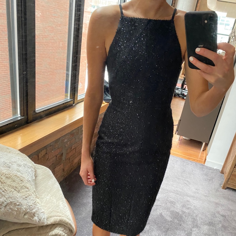 Boutique black formal midi fitted dress